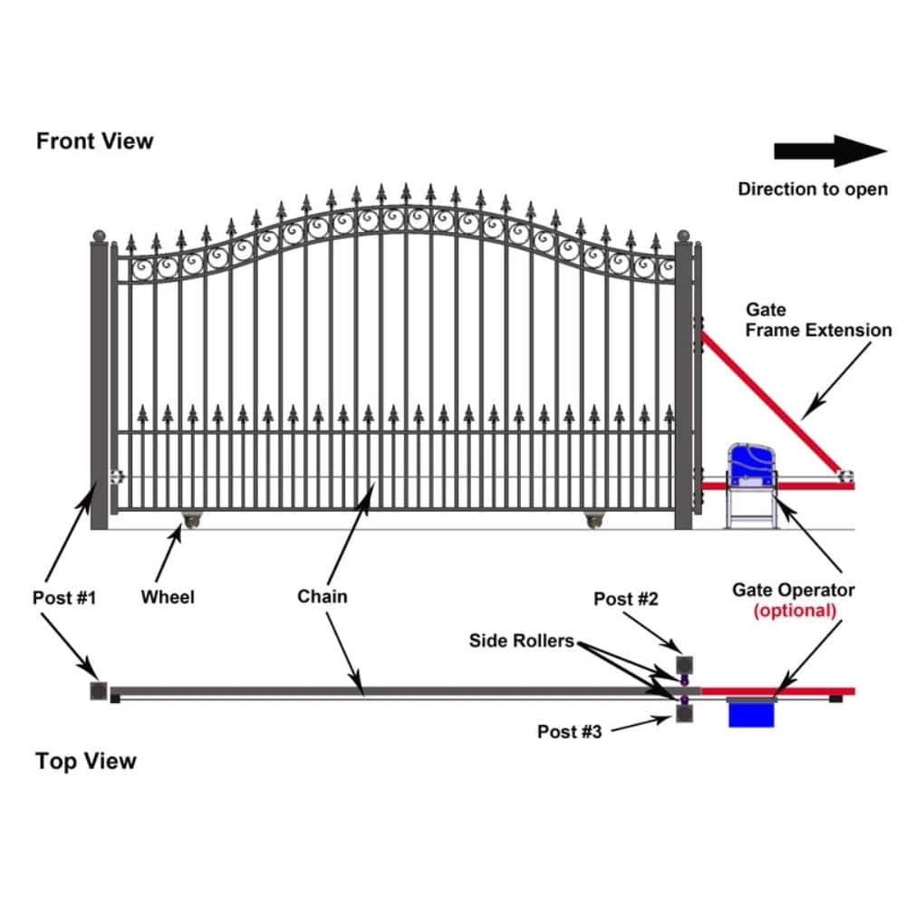 Prague Style Black Steel 14' Sliding Driveway Gate