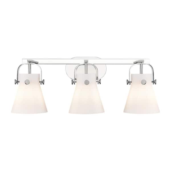 Innovations Pilaster II Cone 26.5 in. 3-Light Polished Chrome Vanity Light with Glass Shade