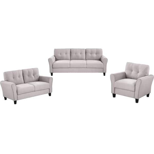 pink Daisy Inspect 3-Piece Wood Top Gray Living Room Sofa Set Linen Upholstered Couch  Furniture for Home or Office (1, 2, 3-Seat ) SG000368AAA - The Home Depot