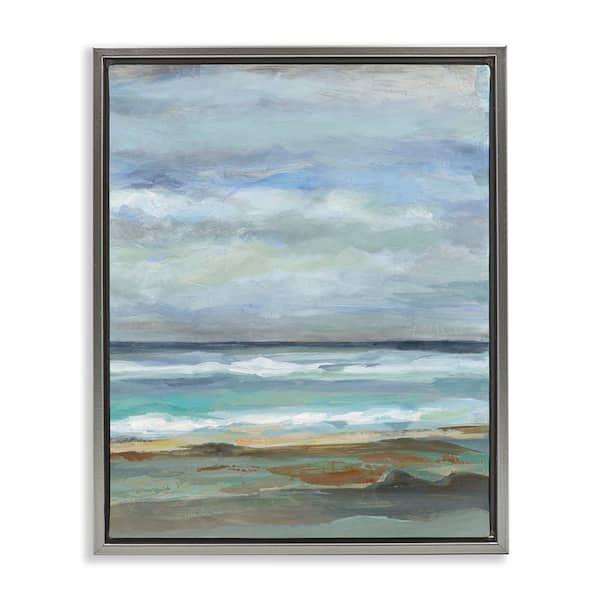 Stupell Industries Traditional Cloudy Seashore by Silvia Vassileva Gray Floater Frame Coastal Graphic Art Print 31 in. x 25 in.