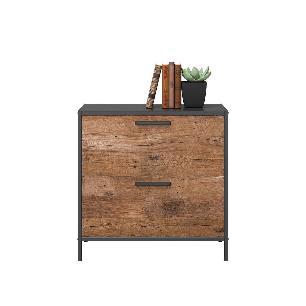 Black and Oak 2-Drawer Lateral File Cabinet
