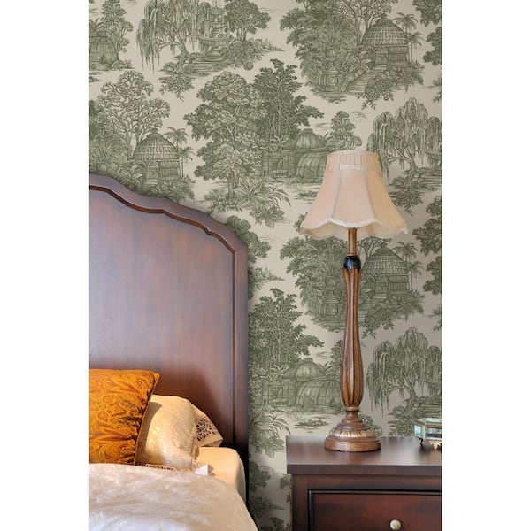 Osterley Toile Green Non-Pasted Wallpaper (Covers 56 sq. ft.)