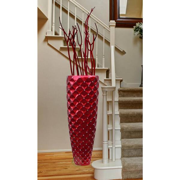 Uniquewise 15.5 in. W x 15.5 in. D x 44 in. H Magnesium Oxide Modern Red Tall Floor Decorative Vase