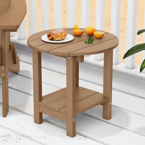 17-5/8 in. H Teak Round Plastic Outdoor Patio Side Table