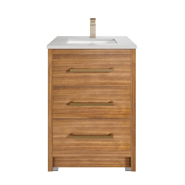 Eviva Curio 24 in. Single Sink Walnut Bath Vanity with White Carrara Quartz Top (Assembled)