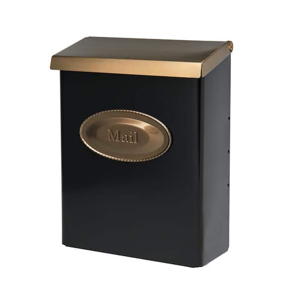 Architectural Mailboxes Designer Black with Brushed Brass, Medium, Steel, Locking, Wall Mount Mailbox