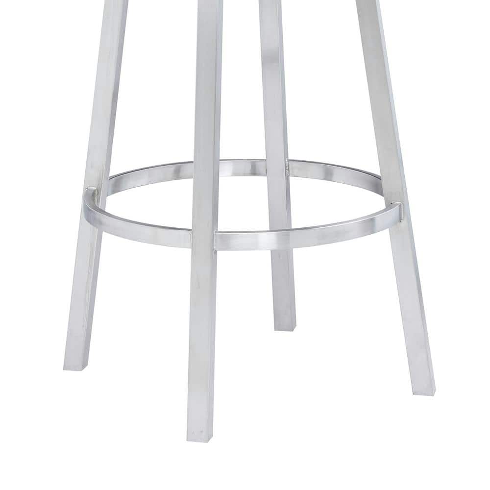 Madrid 30" White Faux Leather Swivel Bar Stool with Brushed Metal Frame