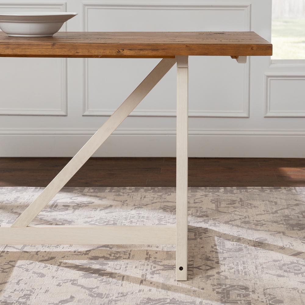 72" Rustic Oak and White Solid Wood Trestle Dining Table