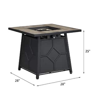 28-inch Steel Propane Gas Fire Pit Table 40,000 BTU Square Gas Firepits with Lid and Lava Rock in Gray