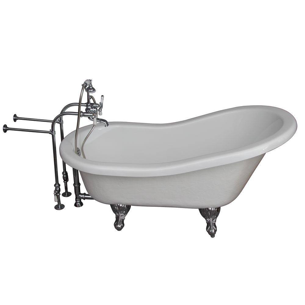 60'' White Acrylic Clawfoot Slipper Tub with Chrome Accessories
