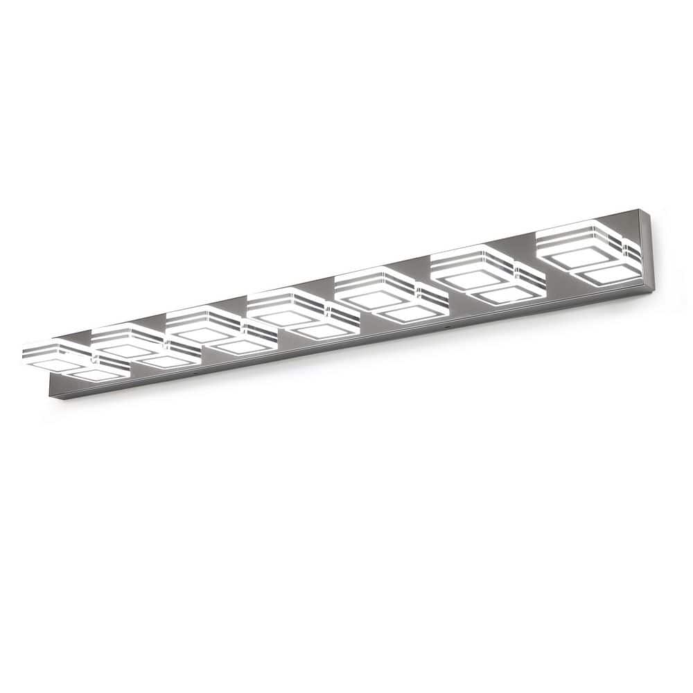 46 in. 7-light Modern Chrome Wall Bathroom Mirror LED Vanity Light Bar with