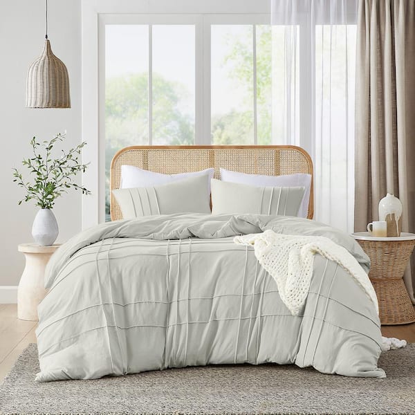 510 Design Porter 3-Piece Silver Microfiber King Soft Washed Pleated Duvet Cover Set
