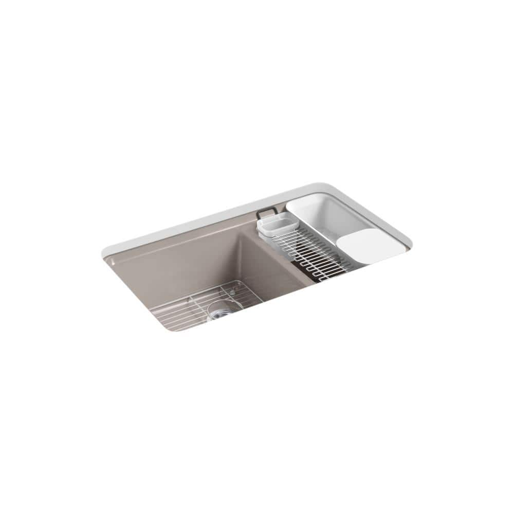 KOHLER Riverby 33 in. Undermount Cast Iron Double-Bowl Workstation ...