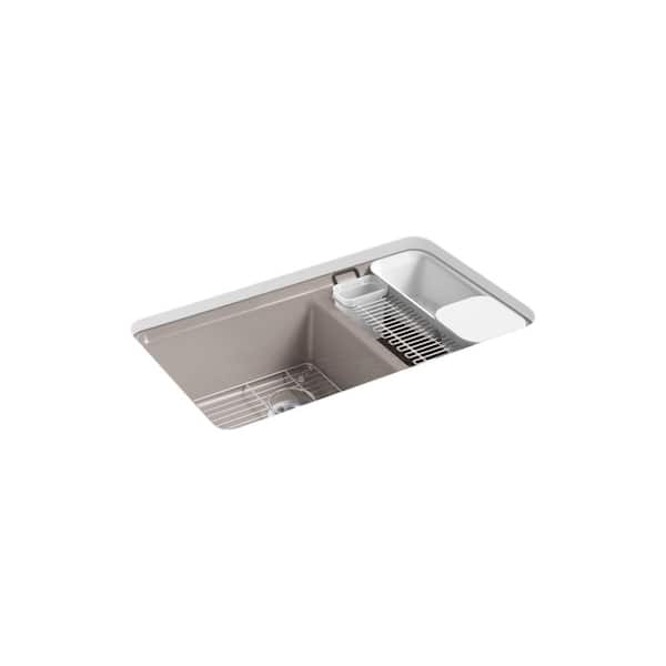 KOHLER Riverby 33 in. Undermount Cast Iron Double-Bowl Workstation Kitchen Sink