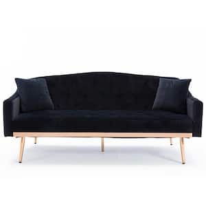 70 in. Black Velvet 2-Seater Loveseat Sofa with Stainless Feet