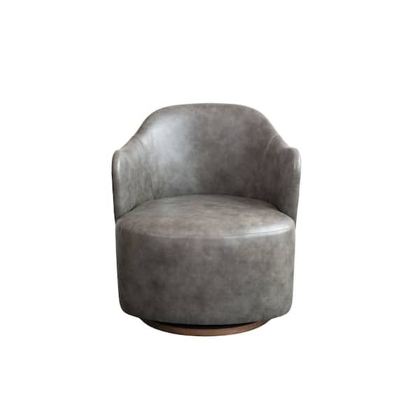 Gray Faux Leather Upholstered Swivel Arm Chair