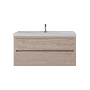 Louis 42 in. W x 20 in. D x 22 in. H Single Sink Floating Bath Vanity in Pink Wood with White Acrylic Top