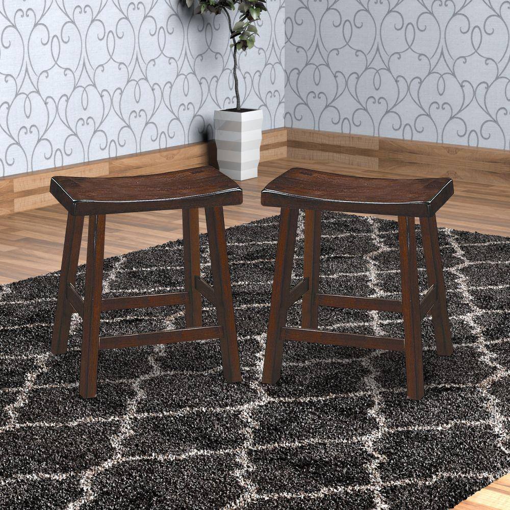 Warm Cherry Brown 18" Wooden Saddle Seat Counter Stools, Set of 2