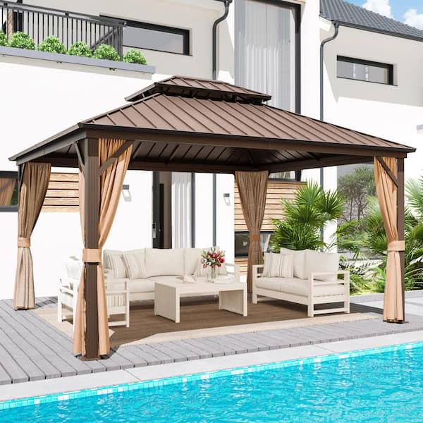 14 ft. x 12 ft. Aluminum Outdoor Gazebo with Double Galvanized Steel Roof