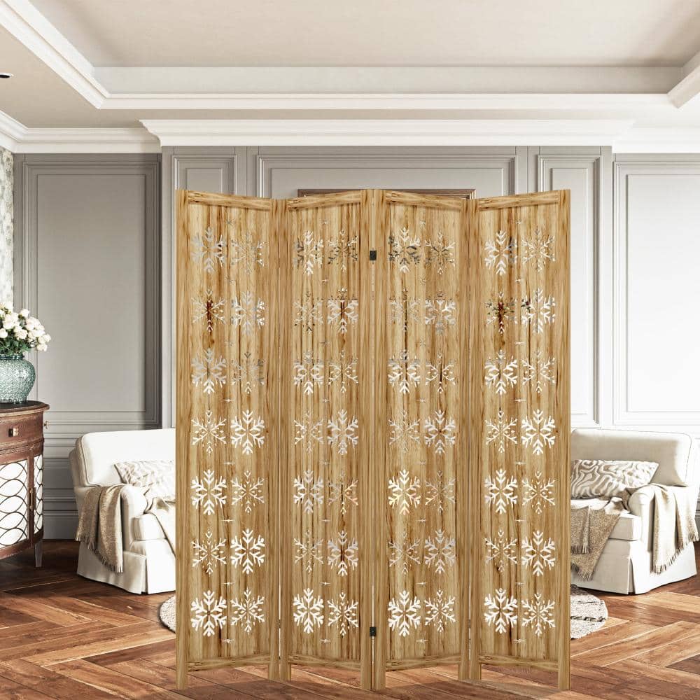 63 in. W x 67 in. H Charred Natural Wood Foldable Indoor Snowflake Cut Decor Partition Screen (1-Pack)