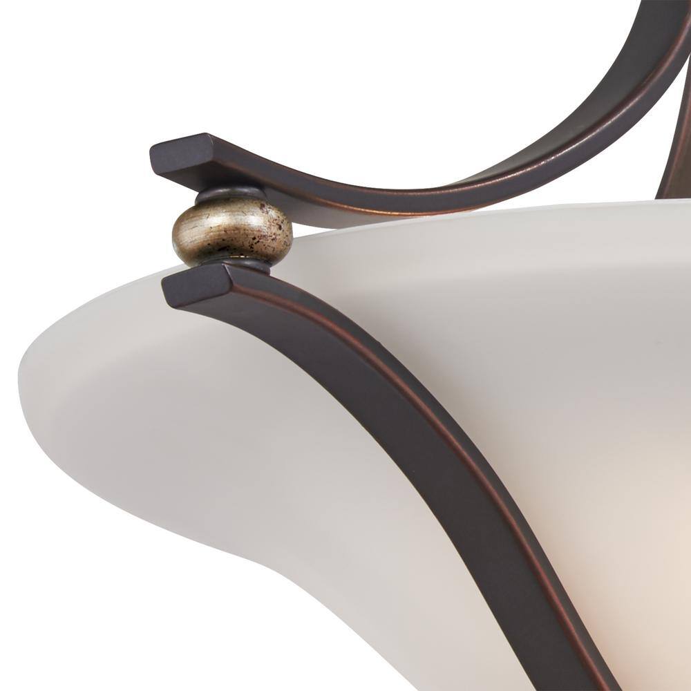 Lathan Bronze and Etched White Glass 2-Light Semi Flush Mount