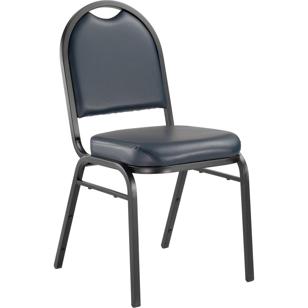 Midnight Blue Vinyl Armless Stacking Chair with Black Metal Frame
