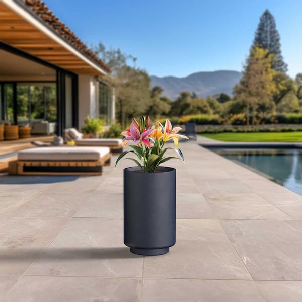 13 in. Large Granite Gray (Enhanced Interior) Concrete Round Planter / Pot with Drainage Holes