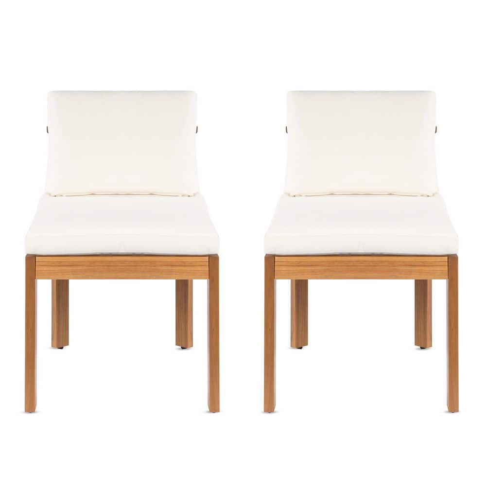Patty Acacia Wood Patio Outdoor Dining Chairs with Cream+Teak (Set of 2) price history on PriceWatchPro
