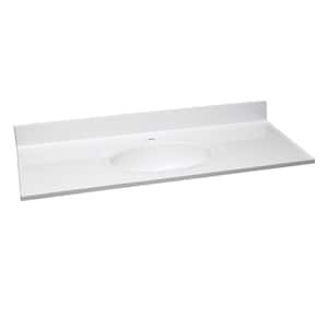 49 in. x 22 in. Single Faucet Hole Cultured Marble Vanity Top in Solid White with Solid White Basin