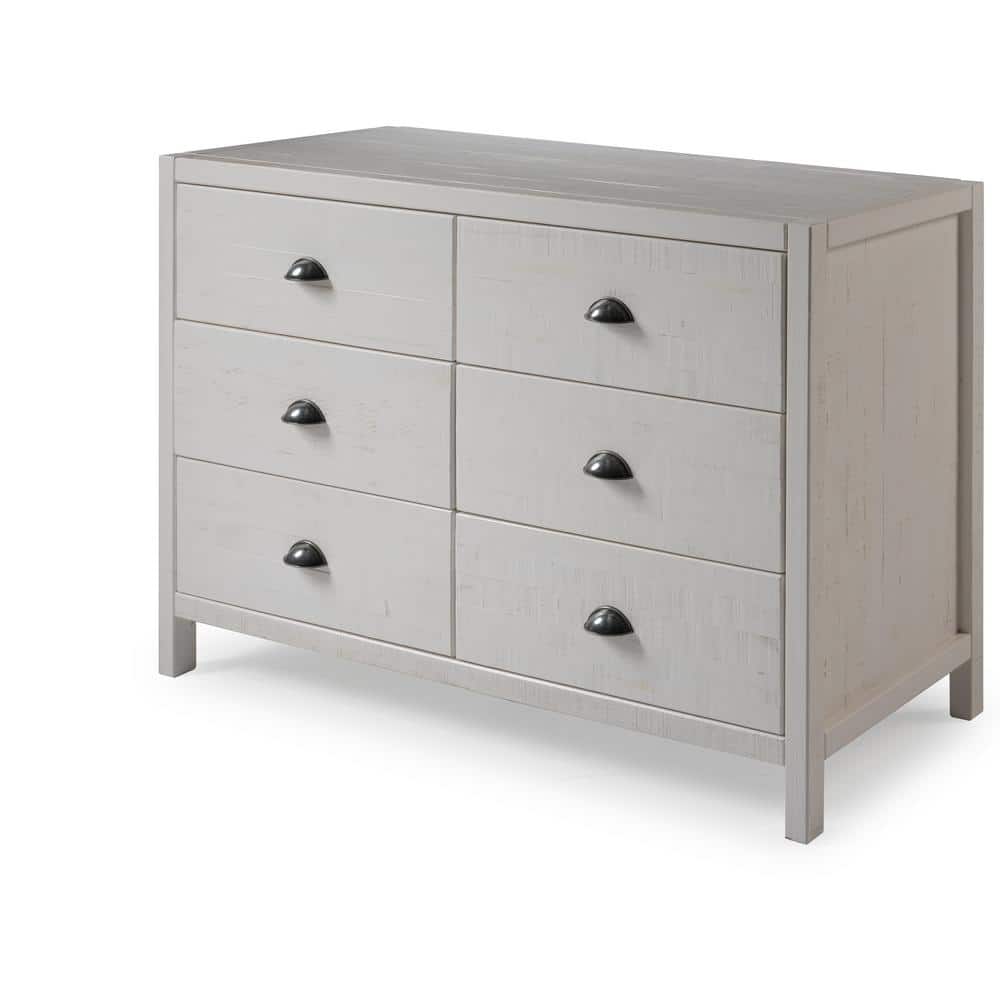 White Farmhouse Double Dresser with Six Drawers