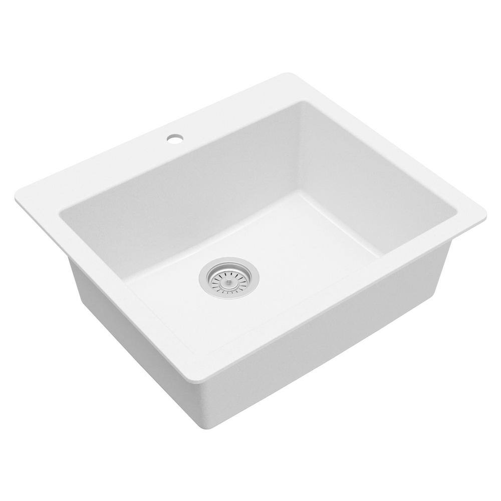 White Quartz 25'' Single Bowl Drop-In Kitchen Sink