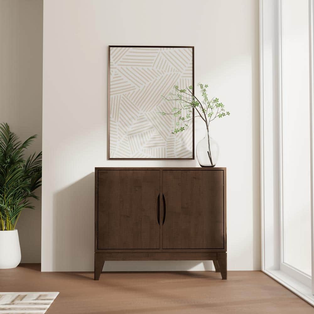 Walnut Brown Solid Hardwood Mid Century Modern Sideboard Cabinet