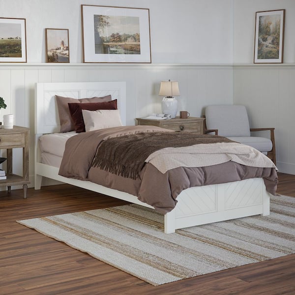 Canyon White Solid Wood Twin XL Foundation Bed Frame with Matching Footboard