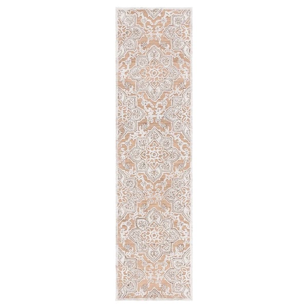 Trace 2 ft. x 9 ft. Gold/Ivory Ornate High-Low Runner Rug