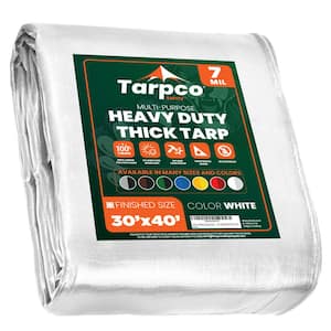 30 ft. x 40 ft. White 7 Mil Heavy Duty Polyethylene Tarp, Waterproof, UV Resistant, Rip and Tear Proof
