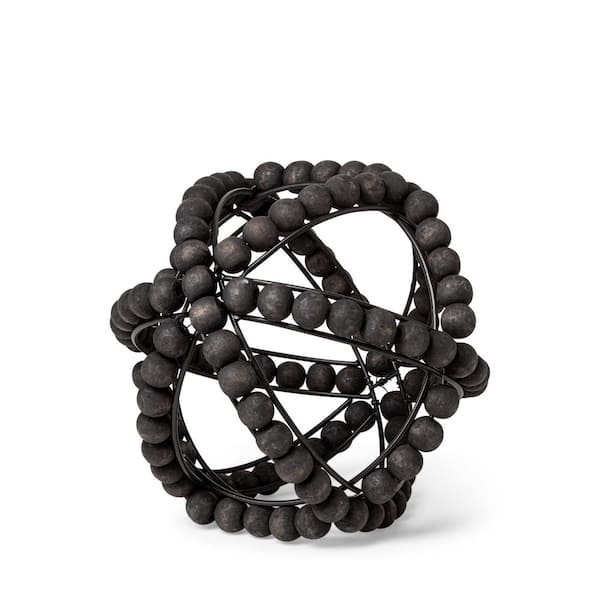Earnhardt I Small 9 in. L x 9 in. W Black Wooden Beaded Orb