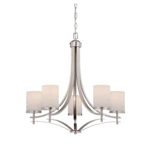Colton 26 in. W x 26 in. H 5-Light Satin Nickel Chandelier with White Opal Glass Shades