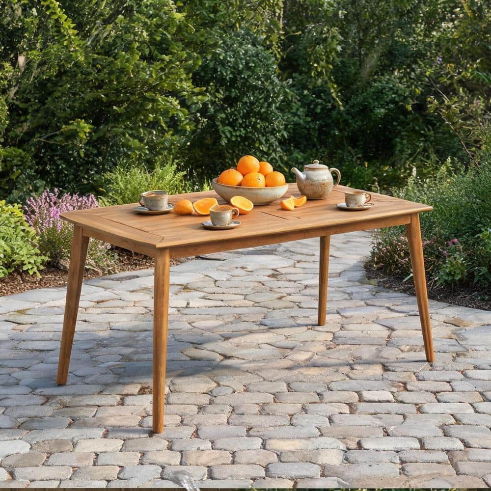 71-Inch Rectangular Outdoor Dining Table Seats Four Acacia Wood Teak Finish Slatted Design price history on PriceWatchPro