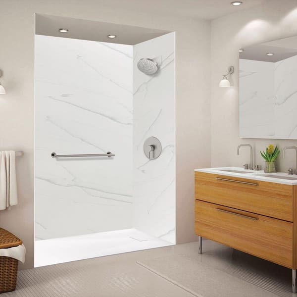 Trimslate 59.1 in. L x 31.5 in. W Alcove Shower Pan Base with Reversible Drain in White