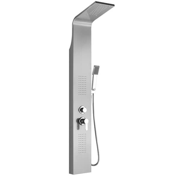 4-Jet Rainfall Shower Panel System with Rainfall Waterfall Shower Head and Shower Wand in Brushed Nickel