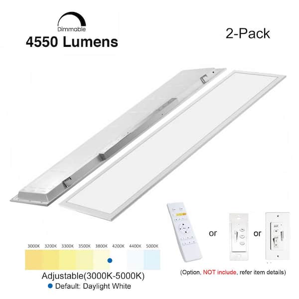 eSenLite 1 ft. x 4 ft. White Commercial 4550 Lumens Backlit Dimmable CCT Color Ceiling Integrated LED Panel Light Troffer(2-Pack)