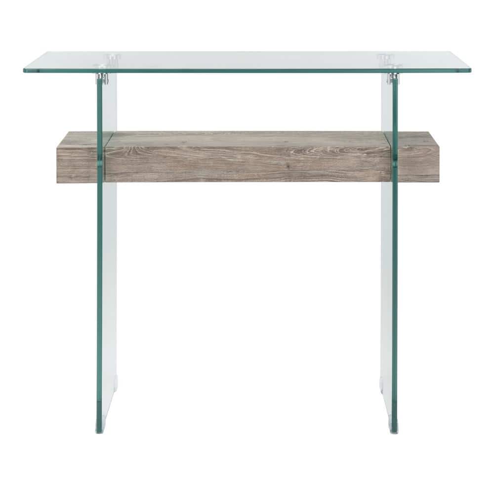 Kayley Grey Oak and Glass Console Table with Geometric Lines
