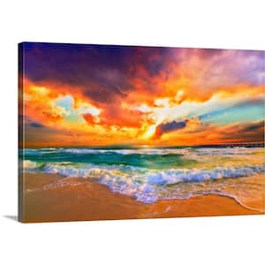 36 in. x 24 in. "Red Orange Purple Beautiful Beach Sunset" by Eszra Tanner Canvas Wall Art