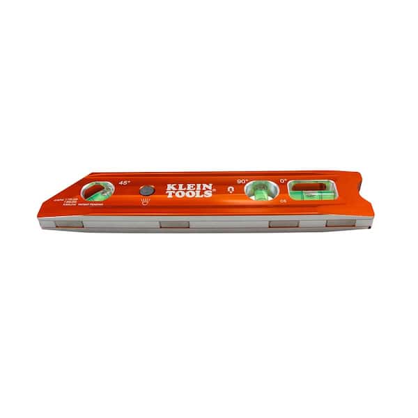 Klein Tools 935RB Torpedo Level, 8-Inch Billet Magnetic Level, 0/30/45/90  Degree Vials, V-Groove, Tapered Nose, High-Visibility Vial and Body, Orange  