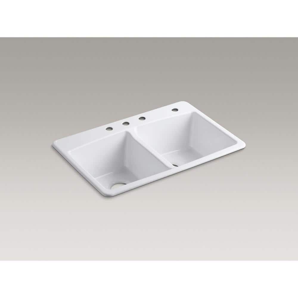 KOHLER Brookfield DropIn CastIron 33 in. 4Hole Double Bowl Kitchen