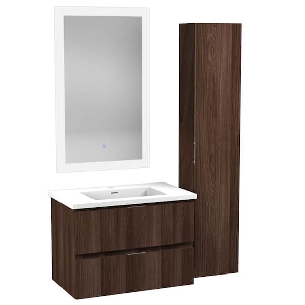 ANZZI 30 in. W x 18 in. D x 20 in. H 1 White Basin Bath Vanity Set in Brown with White Vanity Top and Mirror