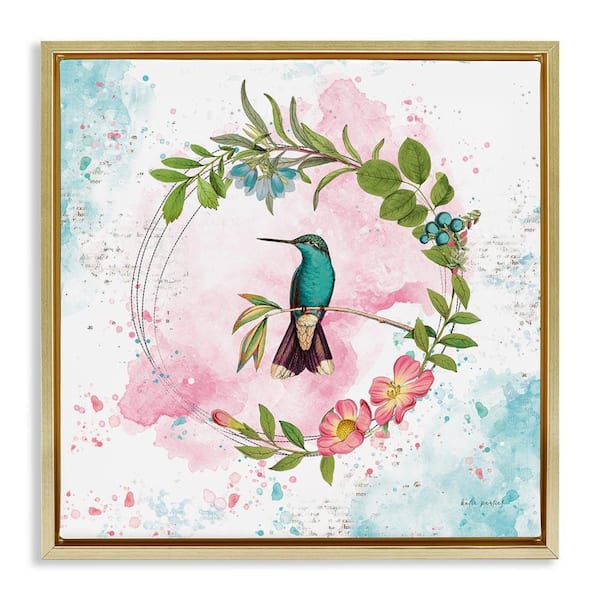 Stupell Industries Delicate Hummingbird Wreath by Katie Pertiet Gold Floater Frame Animal Graphic Art Print 18 in. x 18 in.