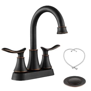 4 in. Centerset Double Handle High Arc Bathroom Faucet with Supply Hoses and Pop-up Drain in Oil Rubbed Bronze