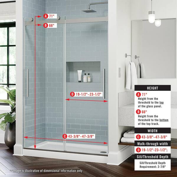 Delta C500 44 In W 48 X 71 1 8 H Sliding Frameless Shower Door Chrome With Clear Glass Sc5s848 C R Sliding Frameless Shower Door, Delta Sliding Shower Door Installation