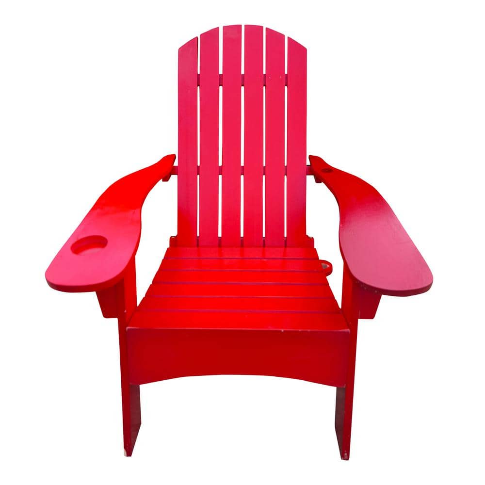 Red Outdoor Adirondack Chair for Relaxing Wood with an Hole to Hold Umbrell